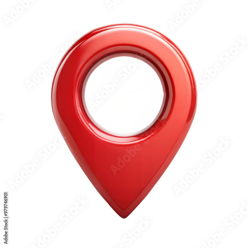 Red map pin icon on a black background, location marker symbol. photo