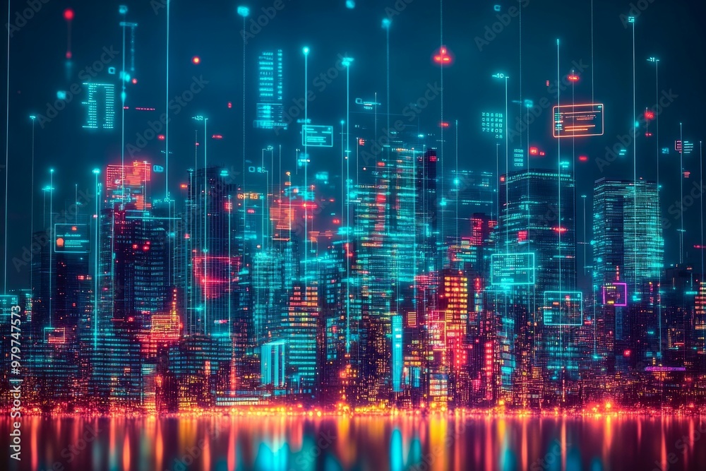 Fototapeta premium City of Twins, Digital Twin Technology