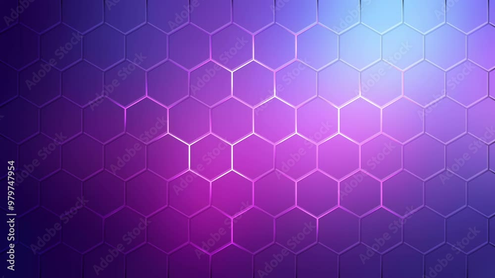 Multicolored hexagons with neon glow. Modern colorful geometric empty template. Blue pink hexagon background. Honeycomb gradient background. Loop fresh gamer pattern of figures with six sides. Grid 