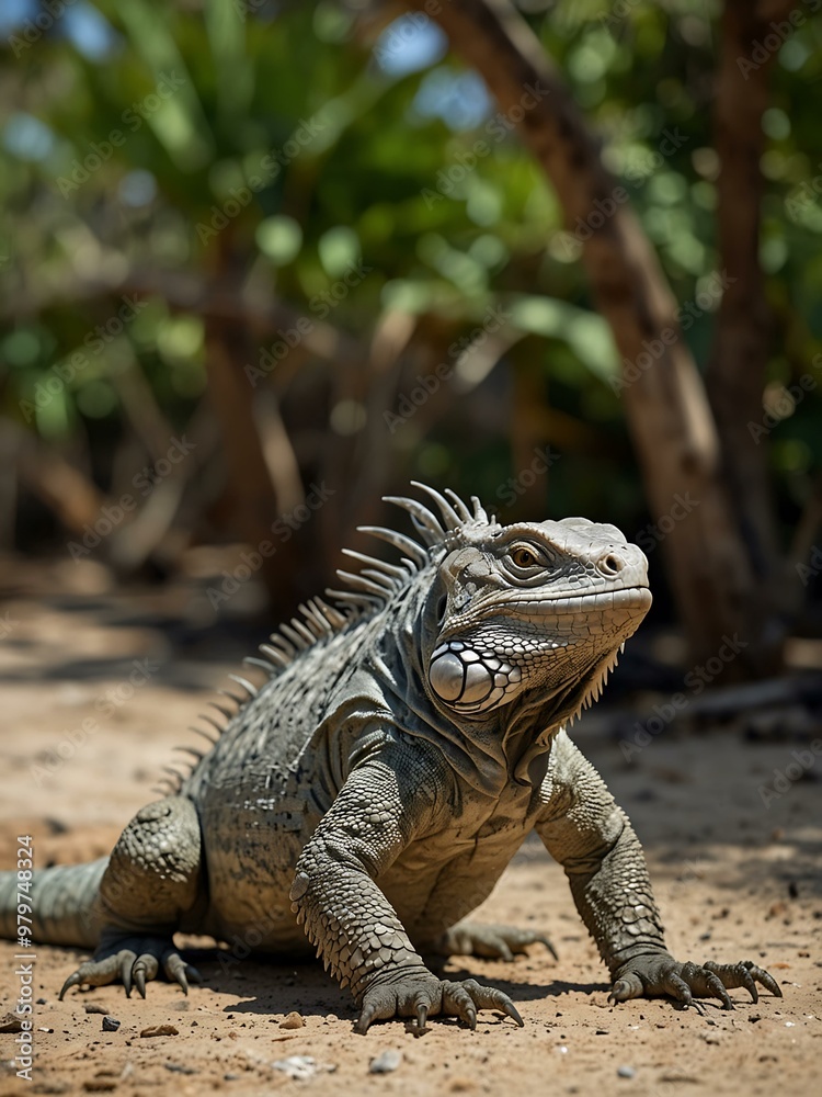 Iguana walking in a defensive posture Iguana walking in a defensive posture