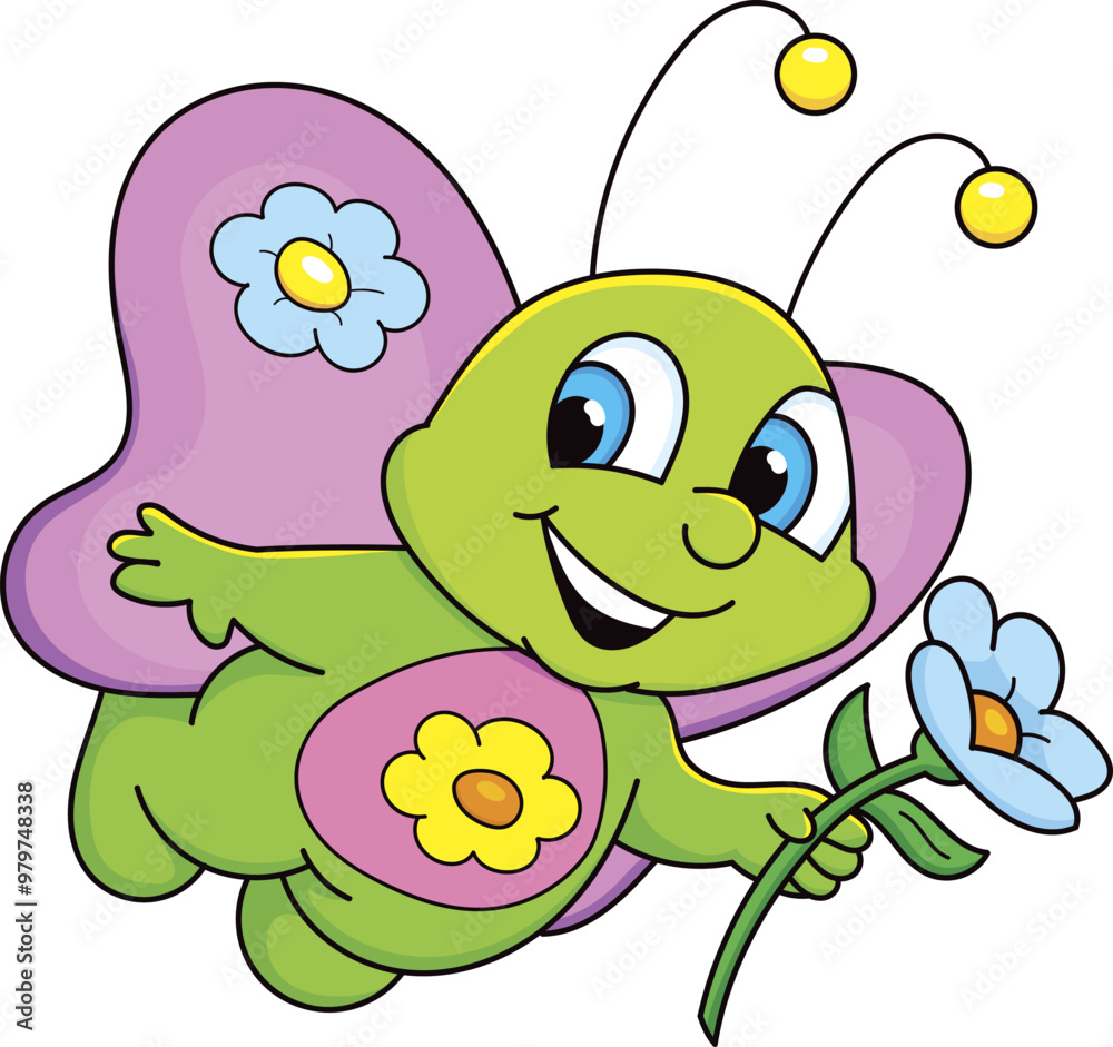 Fototapeta premium Coloring page outline of cartoon smiling cute butterfly. Colorful vector illustration, summer coloring book for kids.