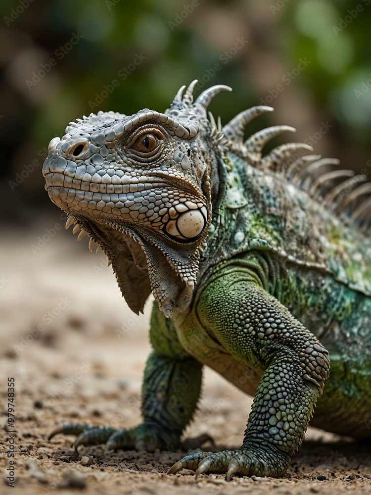 Iguana walking in a defensive posture Iguana walking in a defensive posture
