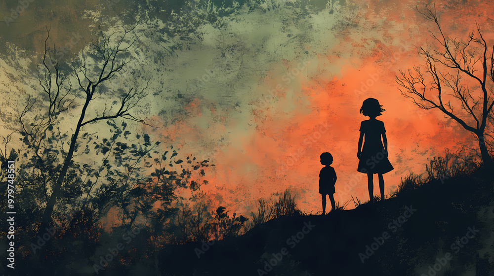 Fototapeta premium Paysages avec enfants. Shadowy. Illustration