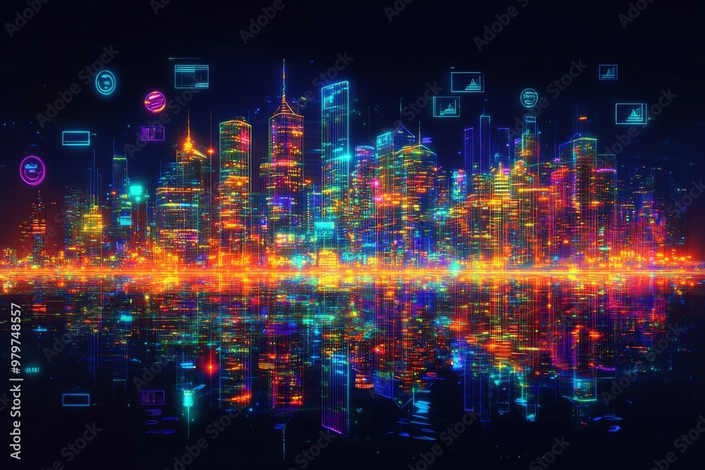 Naklejka premium City of Twins, Digital Twin Technology