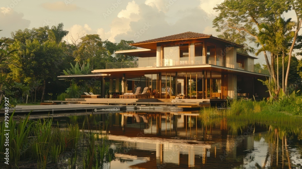Modern Tropical Home with Reflection Pond Modern Tropical Home with Reflection Pond