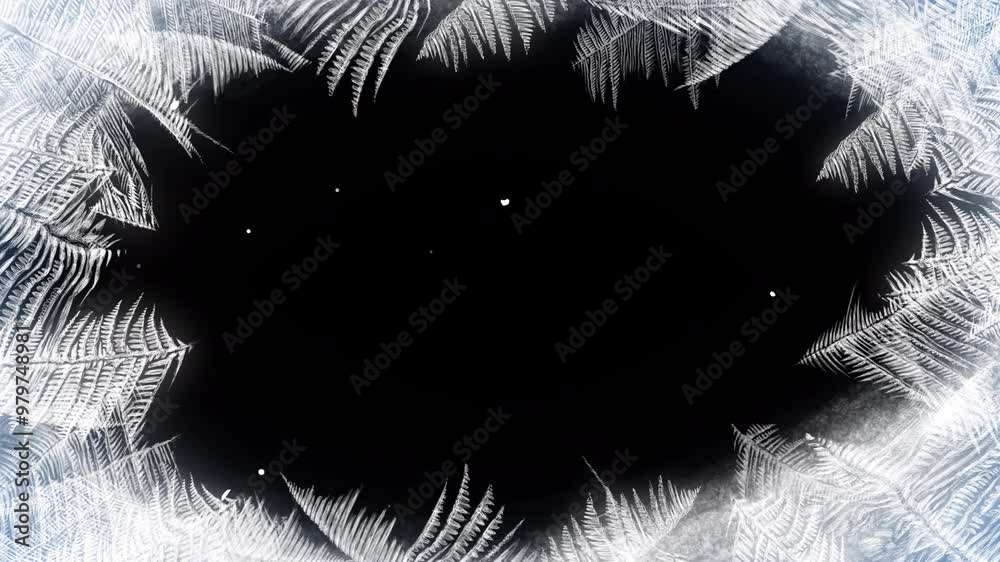 Animated frame with ice snow frost patterns growing on a glass on a transparent alpha channel
