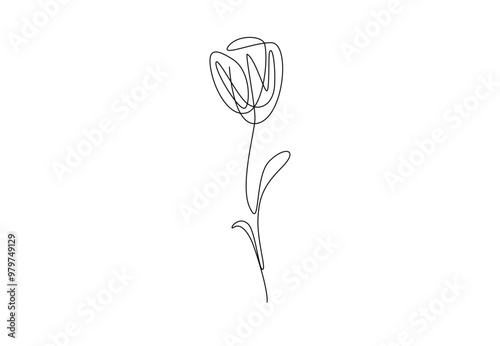 Tulip one line drawing. Abstract flower continuous line. Single line  drawing of tulip. Continuous line drawing of flower tulip.