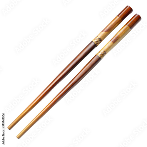 Pair of chopsticks on a black background, symbol of traditional eating utensils. photo