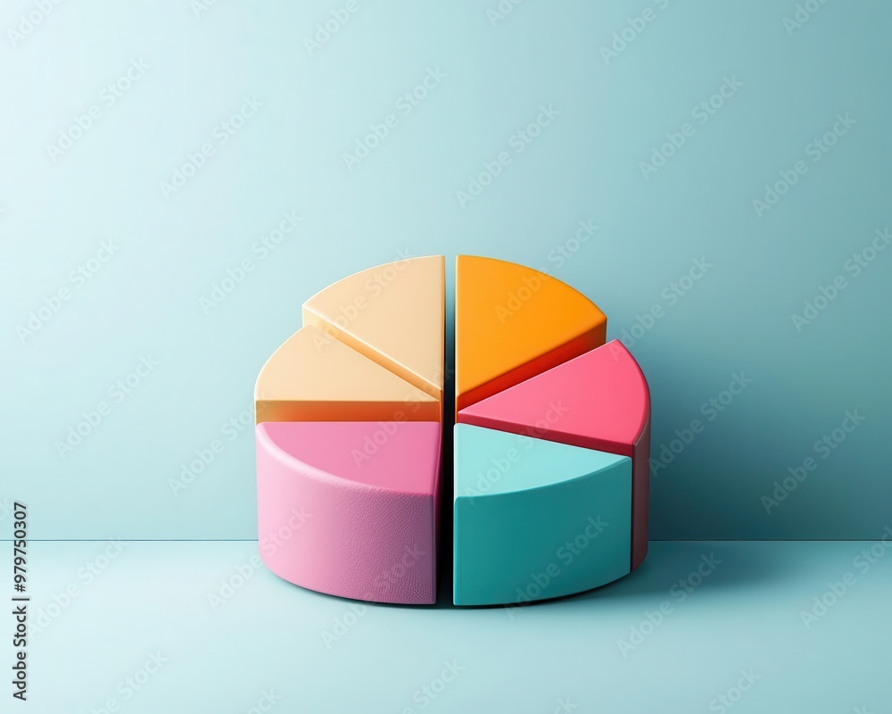 Obraz premium Expanding pie chart with vibrant colors, showing growing segments of market share