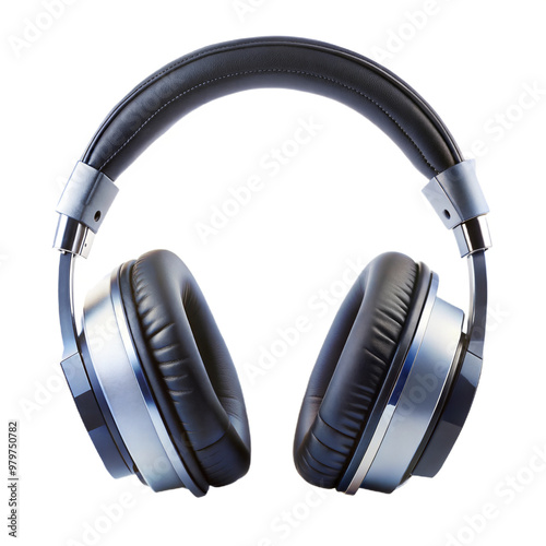 Black over ear headphones on a black background, symbol of music and sound technology. photo