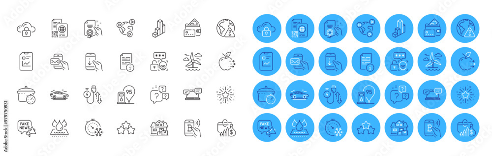 Cloud protection, 3d chart and Question bubbles line icons pack. Cyber attack, Car, Twinkle star web icon. Home moving, Waterproof, Scroll down pictogram. Fake news, Video conference. Vector Cloud protection, 3d chart and Question bubbles line icons pack. Cyber attack, Car, Twinkle star web icon. Home moving, Waterproof, Scroll down pictogram. Fake news, Video conference. Vector
