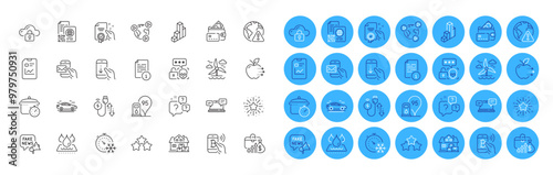 Cloud protection, 3d chart and Question bubbles line icons pack. Cyber attack, Car, Twinkle star web icon. Home moving, Waterproof, Scroll down pictogram. Fake news, Video conference. Vector