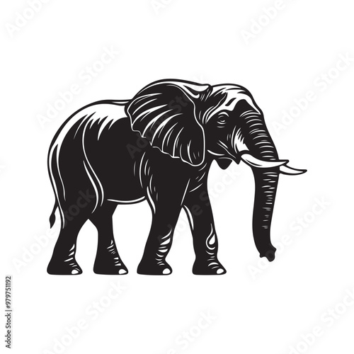 vector of black silhouette of  elephant