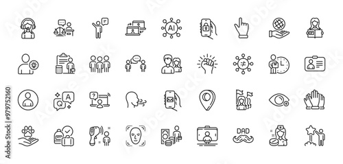 Star, Court judge and Face detection line icons pack. AI, Question and Answer, Map pin icons. Group, Support, Farsightedness web icon. Accounting, Money profit, Agent pictogram. Vector