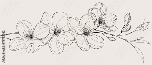 Elegant Cherry Blossom Branch Illustration