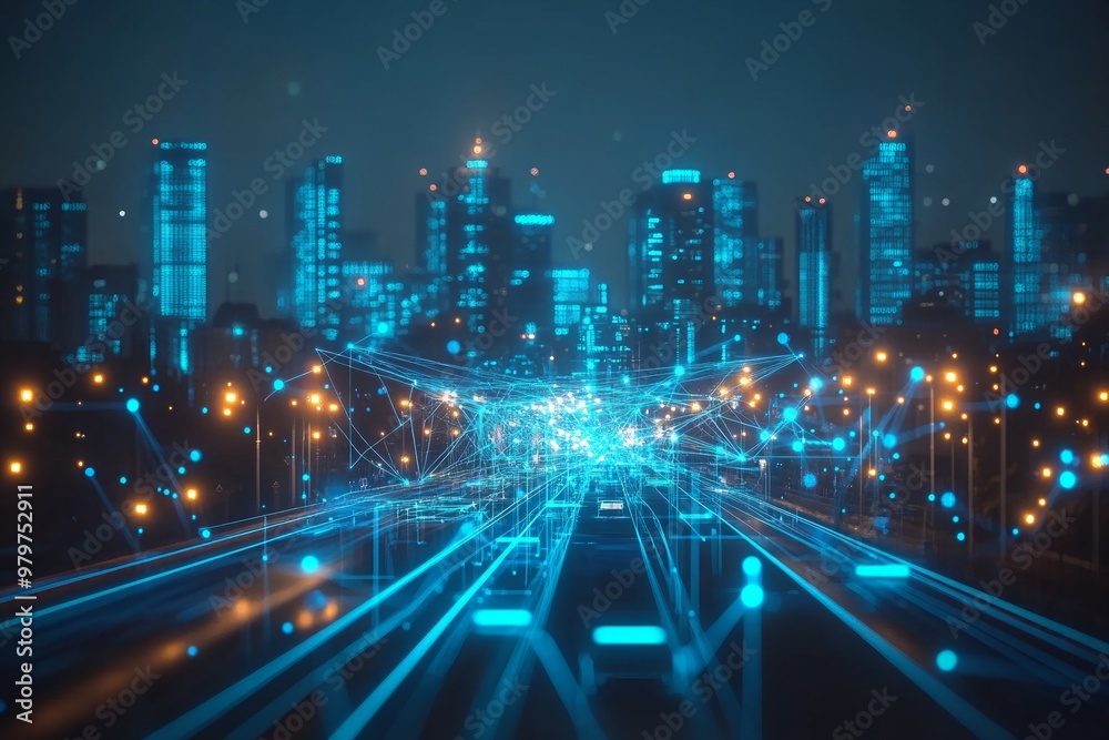 Obraz premium The Connected Skyline, Smart Cities and IoT Integration