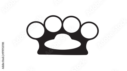 Isolated illustration of brass knuckles silhouette, black brass knuckles icon, classic gangster brass knuckles for hand to hand combat in flat design, brass knuckles weapon military sign