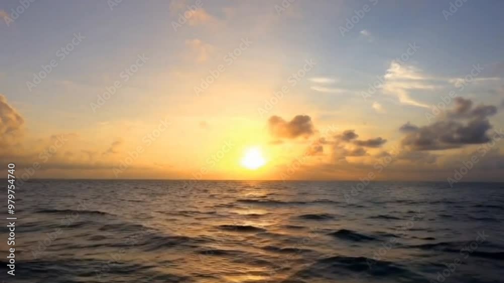 A vertical landscape of a serene sunrise over the calm sea, with ocean water and clouds, generated by AI A vertical landscape of a serene sunrise over the calm sea, with ocean water and clouds, generated by AI