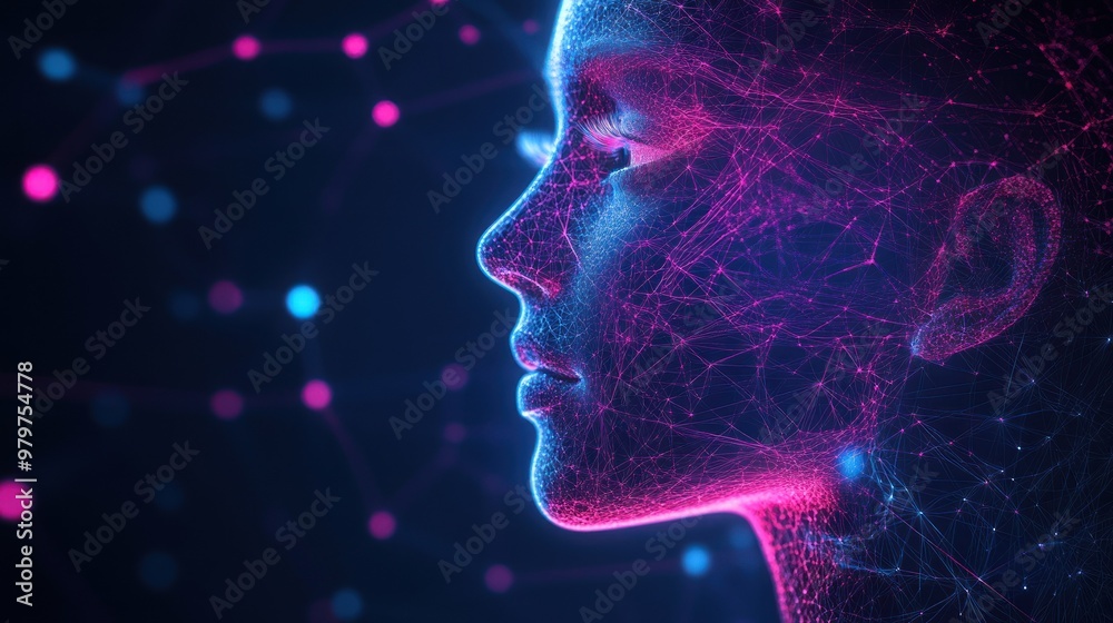 Abstract digital network with pink and blue nodes