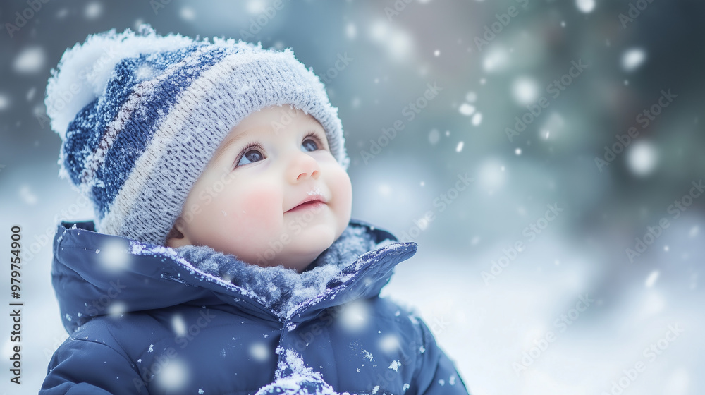Adorable Baby Boy Playing with Snow in a Winter Park Outdoors Adorable Baby Boy Playing with Snow in a Winter Park Outdoors