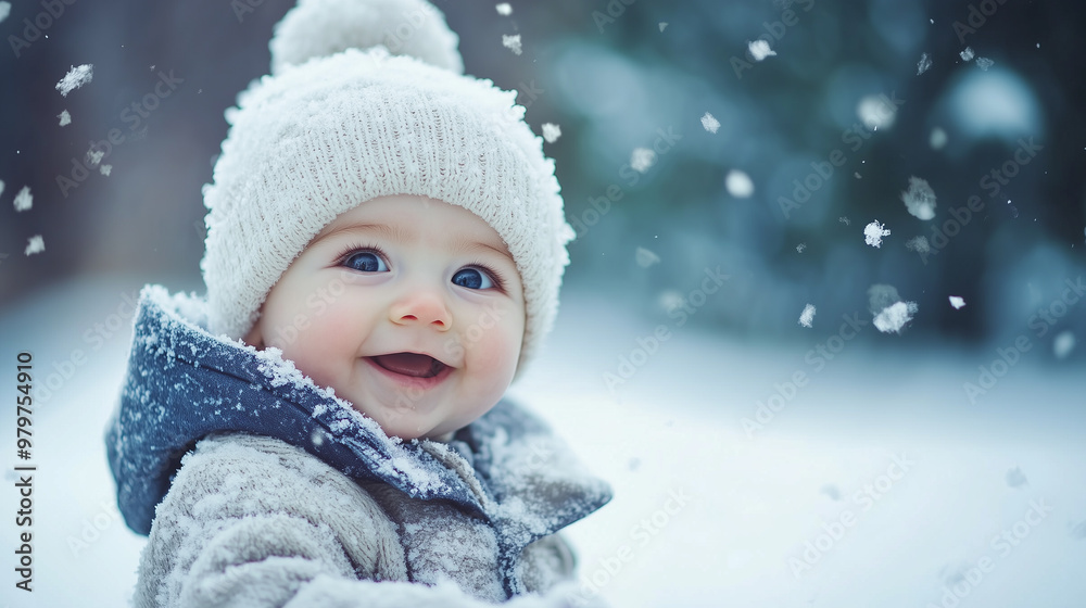 Adorable Baby Boy Playing with Snow in a Winter Park Outdoors Adorable Baby Boy Playing with Snow in a Winter Park Outdoors