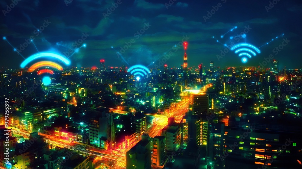 Obraz premium Smart City Wifi Lan Networks