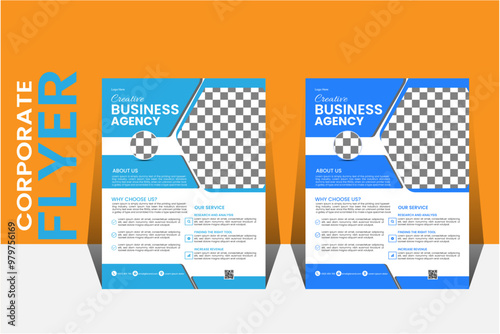 Corporate business flyer template design set with blue, orange, red and yellow color. marketing, business proposal, promotion, advertise, publication, cover page. new digital marketing flyer set.