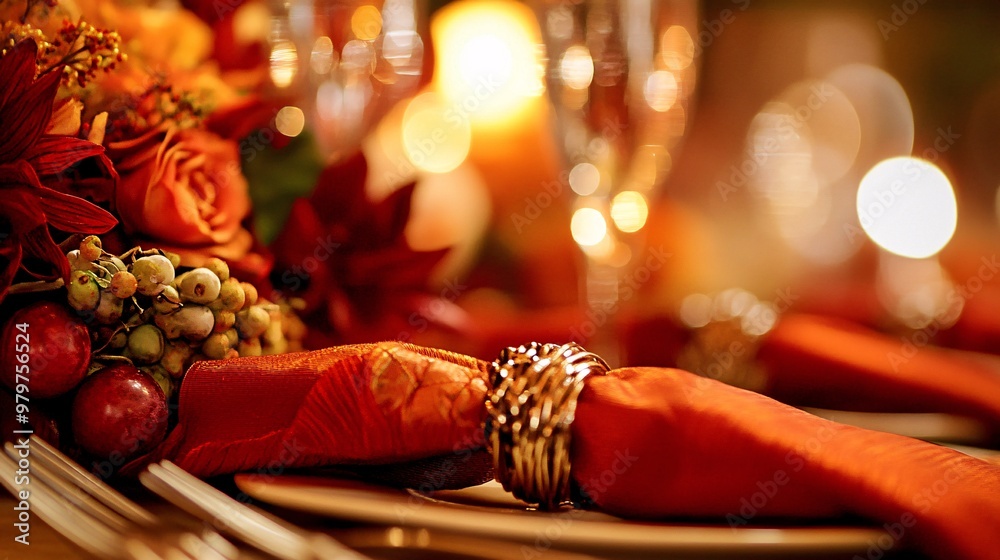Obraz premium Festive Thanksgiving Table Setting with Fall Napkin Rings and Place Cards