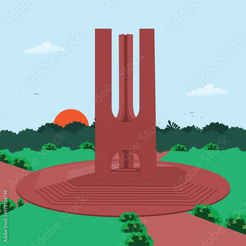 Illustration of Jahangirnagar university Shaheed Minar. National Martyr Monument of Bangladesh. Illustration for 21st February International Mother Language Day.