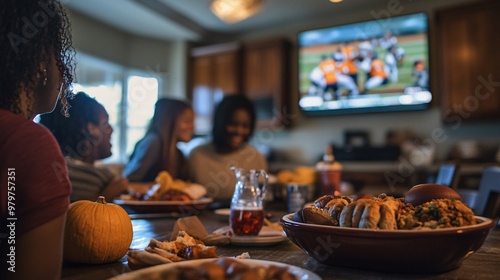 Festive Family Fun: Thanksgiving Football Game Viewing as Meal Prep Commences