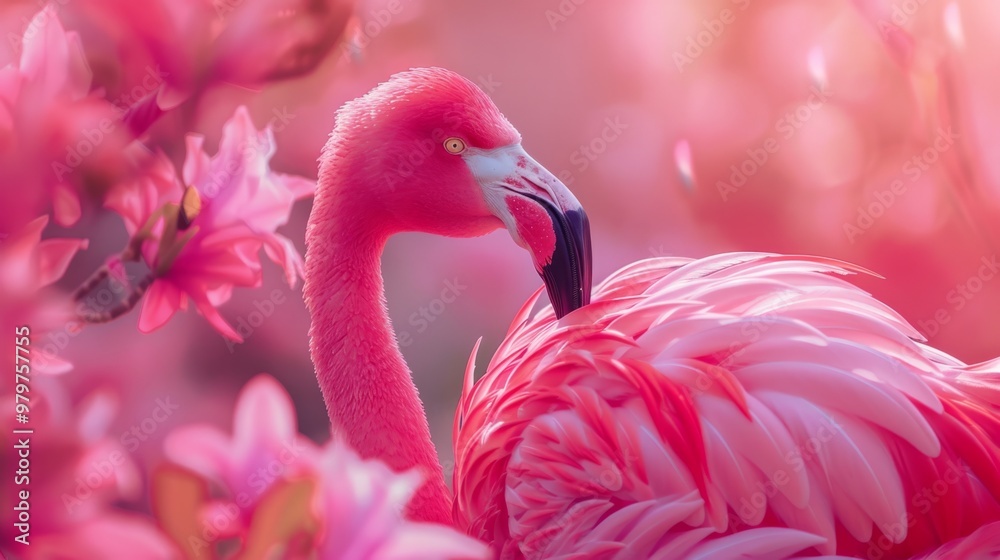 Fototapeta premium cute pink flamingo generative ai