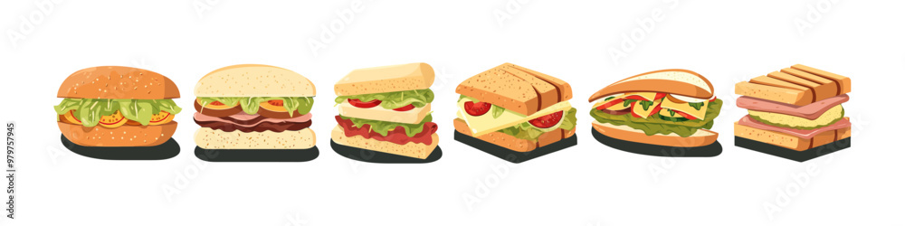 Sandwich set vector illustration. Fast food. Sandwich set vector illustration. Fast food.