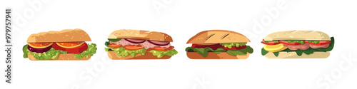 Sandwich set vector illustration. Fast food.