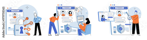 User authorization. Vector illustration. Secure connections are necessary to protect user information during communication The user authorization metaphor compares process to granting permission