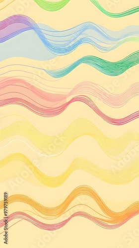 Colorful Radio Frequency Waves on Yellow Background, Abstract Image, Texture, Pattern Background, Wallpaper, Cover and Screen of Smartphone, PC, Laptop, 9:16 and 16:9 Format