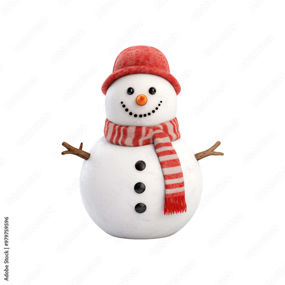 Snowman is wearing a red hat and scarf with twig arms for holiday designs. Ideal for Christmas cards, winter promotions, and seasonal decorations. Generative AI Snowman is wearing a red hat and scarf with twig arms for holiday designs. Ideal for Christmas cards, winter promotions, and seasonal decorations. Generative AI
