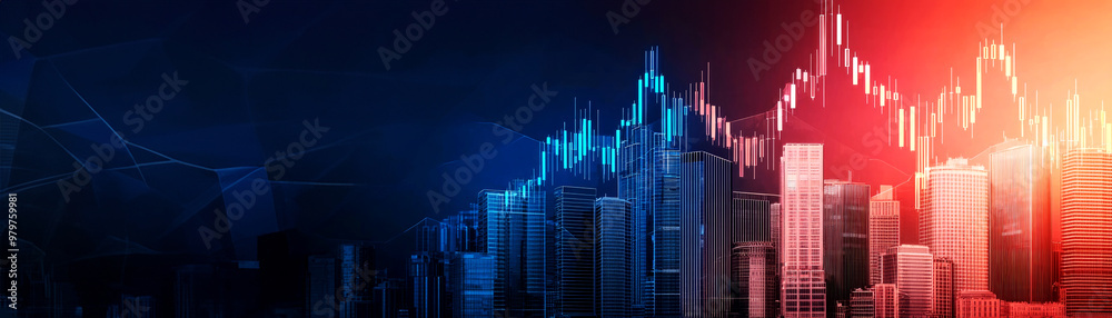Financial data forecasting steep monetary decline, visualized in a digital city Financial data forecasting steep monetary decline, visualized in a digital city