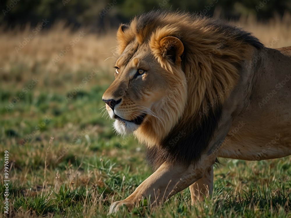 Lion in hunting mode, stalking its next meal.