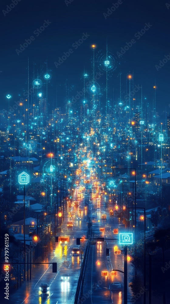 Obraz premium Urban Web of Intelligence, Smart Cities and IoT Integration