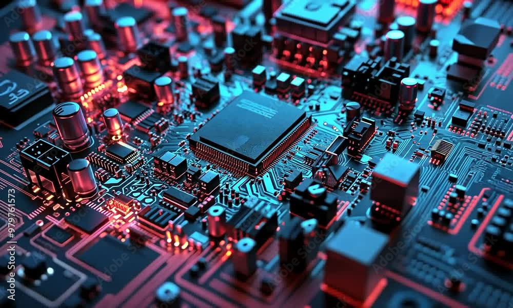 Circuit Board with Red and Blue Lighting Circuit Board with Red and Blue Lighting