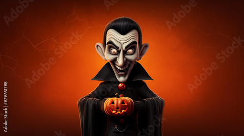 Whimsical happy dracula Halloween on gradient black color background. photo