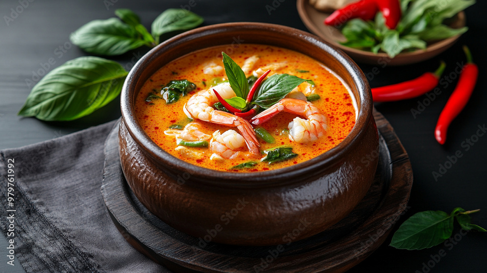 Delicious shrimp soup with vibrant colors and fresh herbs Delicious shrimp soup with vibrant colors and fresh herbs