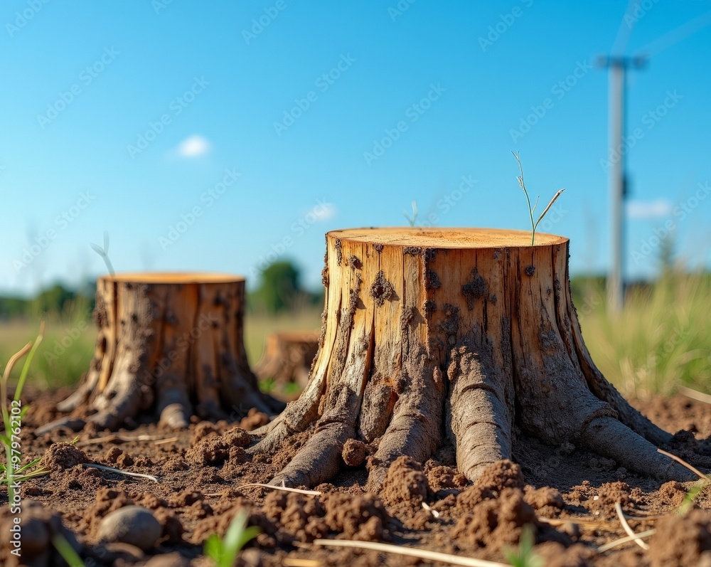 Fototapeta premium tree stumps against a blue sky background