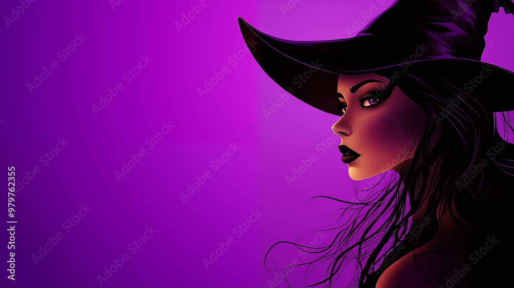 Closeup portrait silhouette Whimsical Witche Halloween on gradient black color background Closeup portrait silhouette Whimsical Witche Halloween on gradient black color background
