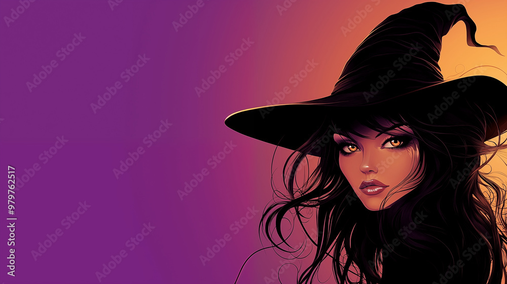 Closeup portrait silhouette Whimsical Witche Halloween on gradient black color background Closeup portrait silhouette Whimsical Witche Halloween on gradient black color background