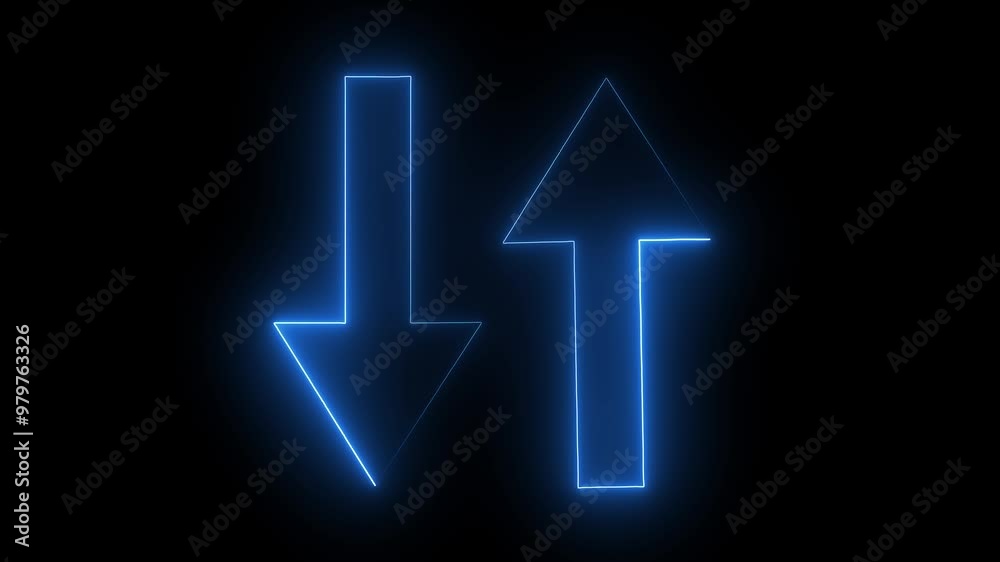 glowing neon line abstract blue color arrow icon animation. glowing neon line abstract blue color arrow icon animation.