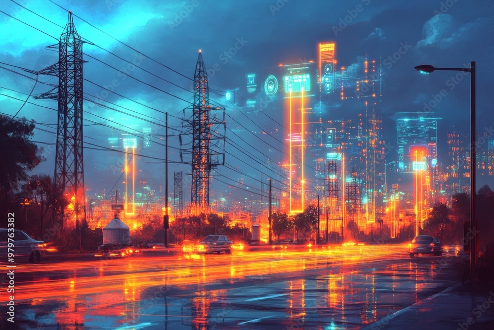 Fototapeta premium The Smart Grid, Smart Cities and IoT Integration