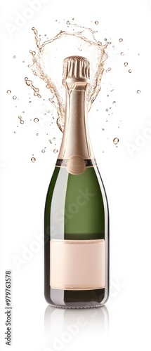 A bottle of champagne is opened and the bubbles are rising to the top