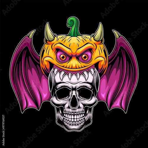 Halloween scary skulls and pumpkins photo