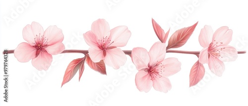 Wallpaper Mural A line of pink flowers with a white background Torontodigital.ca